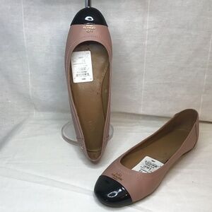 Coach Chelsa Women's Ballet Flat Black Leather Pink w/ Black Patent Cap Sz 9.